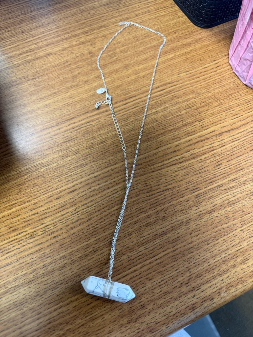 Elegant White Pendant Necklace - Silver Chain